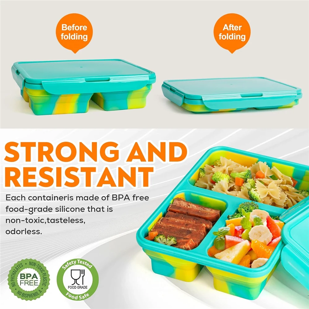 Portable Snack Tray with Lid - Collapsible Divided Serving Tray - Portable Snack Box Container - Travel Box with Compartments fo