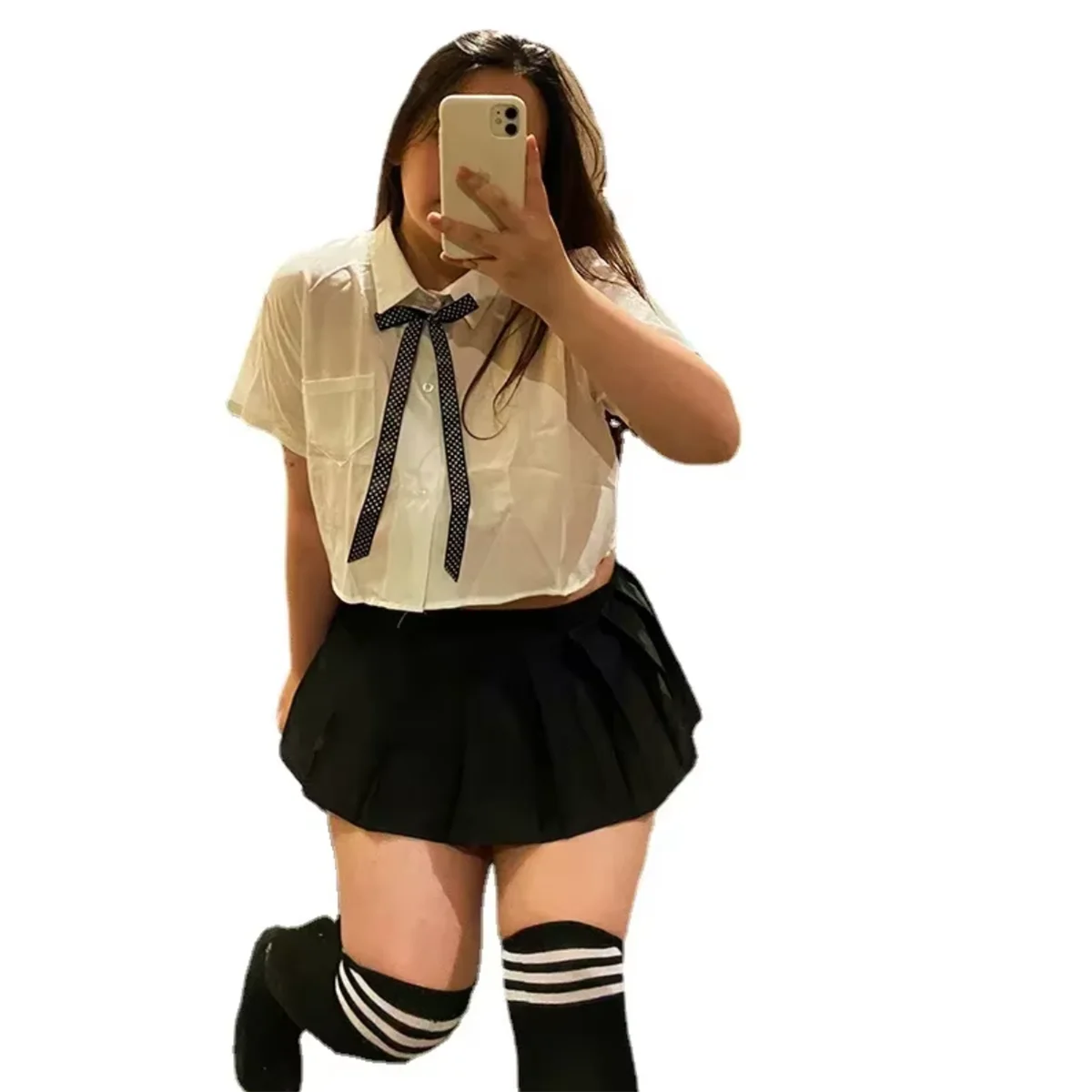 

40-95 кг белая рубашка с галстуком, прозрачная шифоновая студенческая форма, искушение, сексуальное женское белье, эротическое OL, короткая юбка, большая одежда