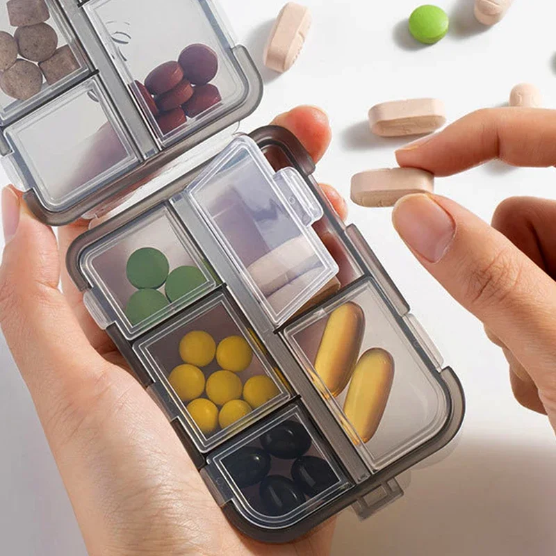 

10 Compartment Travel Pill Organizer - Portable Foldable Medicine Box - Daily Medication Container - Double Layer Plastic Contai