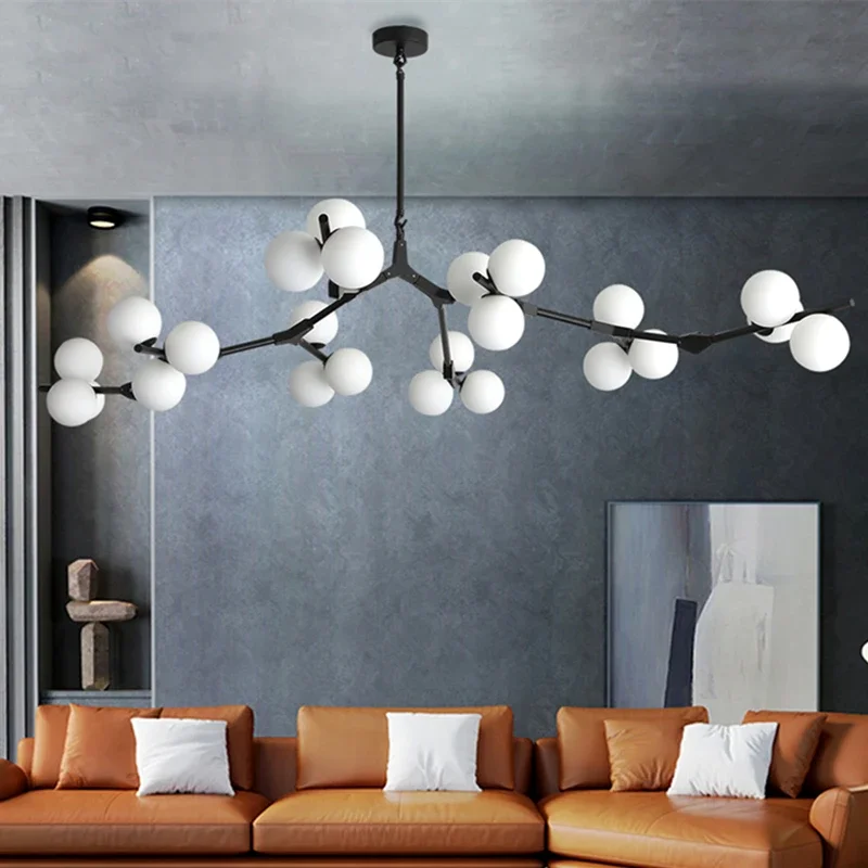 Nordic Zwart Gouden Hanger Licht Glas Led Kroonluchter Woonkamer Decoratie Eetkamer Slaapkamer Binnenverlichting - afbeelding 2