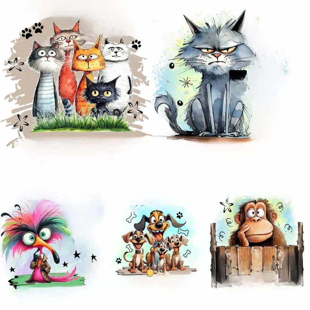 Patchs autocollants thermiques amusants pour femmes, chat, chien, oiseau, Animail, pour vêtements, T-Shirt, transfert de chaleur à repasser, veste lavable, DIY bricolage