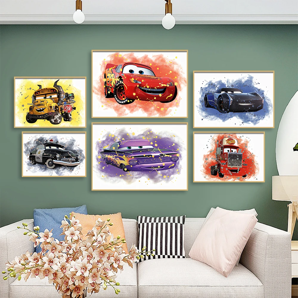 

Miniso Disney Car Set Watercolor Car Print Wall Art Poster Colorful Bus Painting Living Room Home Decor Canvas Gift For Children