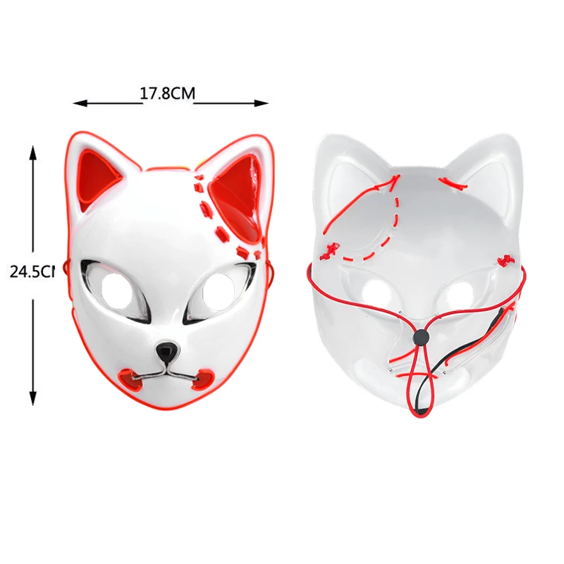 LED Glowing Cat Face Mask Cool Cosplay Neon Demon Slayer Fox Masks per Halloween Birthday Gift Carnival Party Masquerade Decor