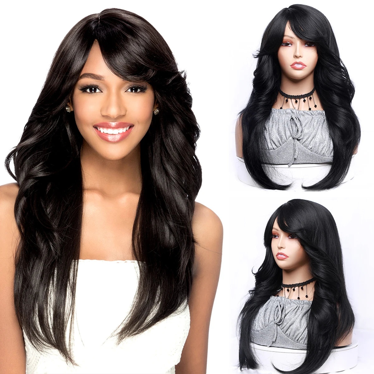 Natural Long Hair Wig Female with Side Bangs Water Wave Blonde Wig For Women Synthetic Heat Resistant Cosplay
