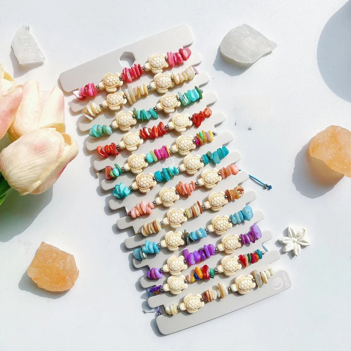 AliExpress 12 Piece Set Of White Sea Turtle Multicolored Gravel Woven Bracelet Hawaiian Style Beach Party Friendship Bracelet Set