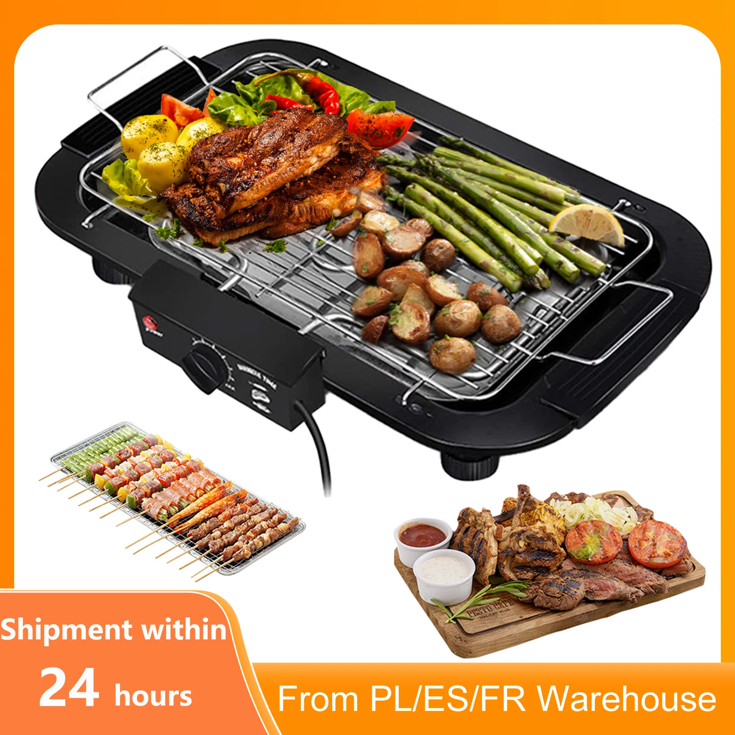 Grill électrique de table, température réglable, chauffage rapide et uniforme, barbecue électrique portable, intérieur/extérieur, facile à nettoyer