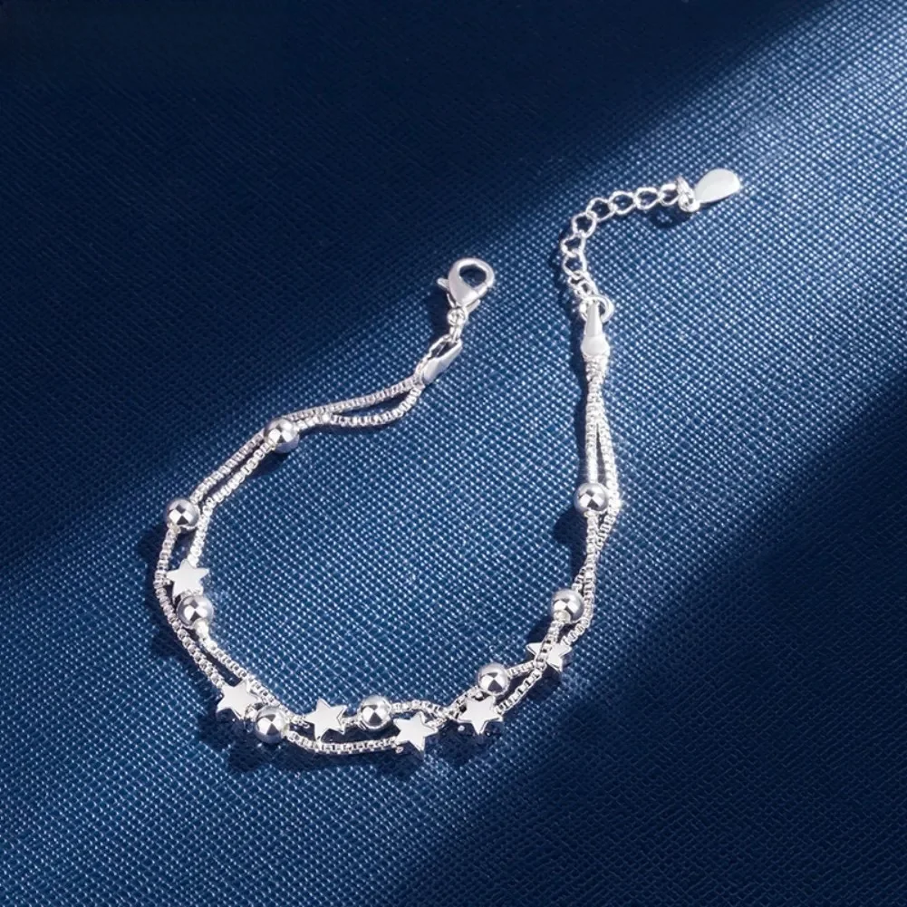 Fine Oryginalny luksusowy 925 sterling silver charm gwiazdy łańcuszek Bransoletki dla kobiet impreza Ślub zaręczyny Biżuteria prezenty 20cm — zdjęcie 2