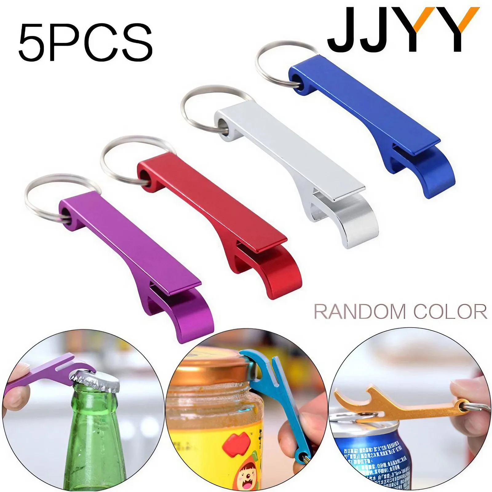 JJYY 5Pcs Beer Bottle Opener Multifunctional Portable Aluminum Alloy Mini Key Pendant