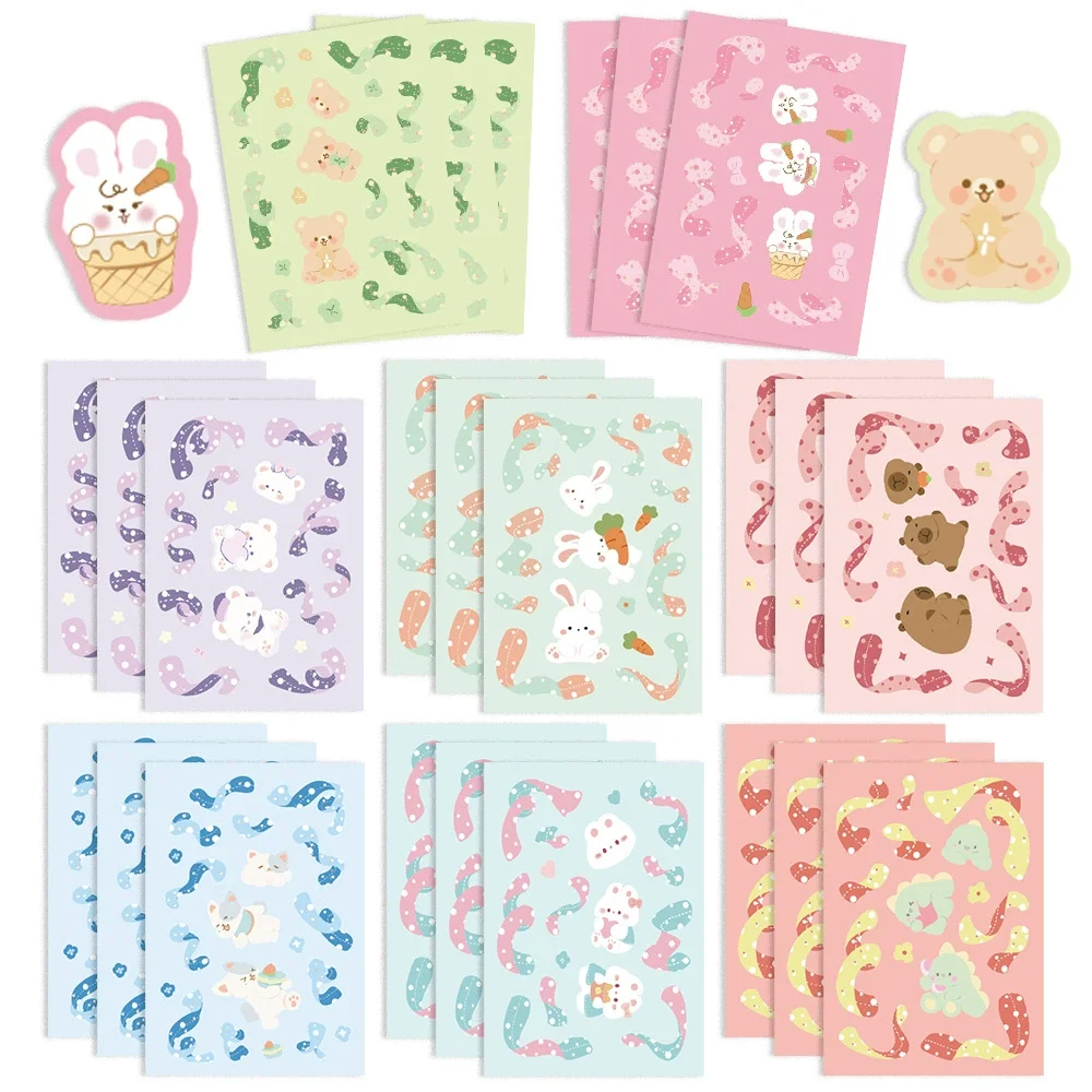 8/16Sheets Cute Little Animal Ribbon Star Puzzle Stickers PVC Material DIY Refrigerator And Phone Children's Party Gift Stickers