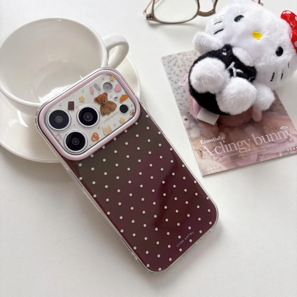 

Simple polka dot cartoon bear phone case for iPhone 17 16ProMax14 15Pro fundas Korean INS fashion new shockproof protective case