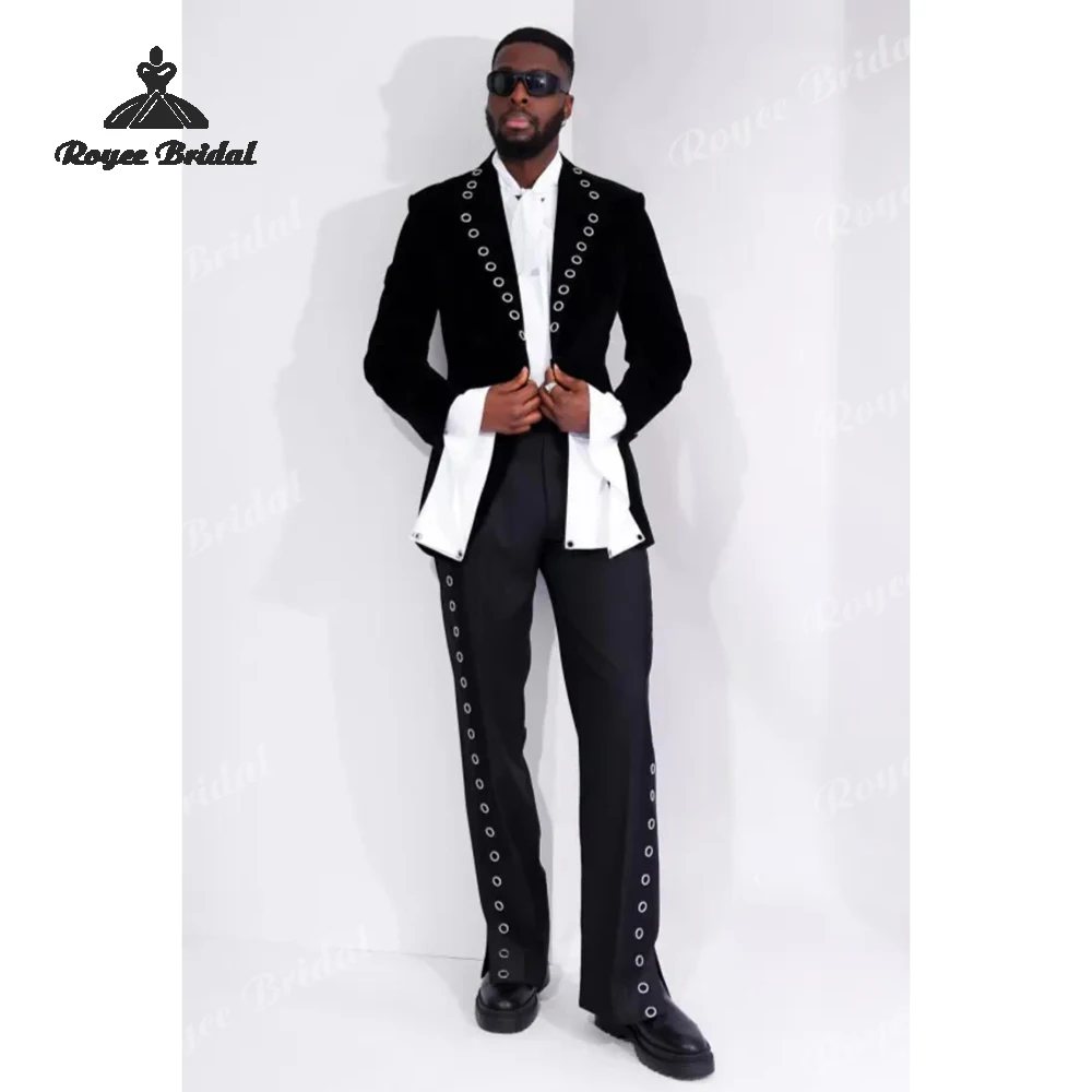 Eyelet Button Two Piece Peak Lapel Men's Suit Wedding 2026 Stylish Velvet Evening Business Suit Customized trajes para hombre