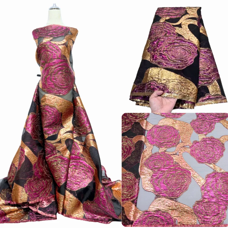 

2025 африканская жаккардовая парчовая кружевная ткань высокого качества нигерийская органза гипюровая вышивка ткань для праздничного платья 5 ярдов