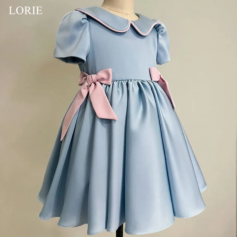 ローリーかわいいスカイブルーサテンガールドレスボールガウンドリードレープウェディングパーティードレス2025妖精誕生日ドレスカスタマイズ