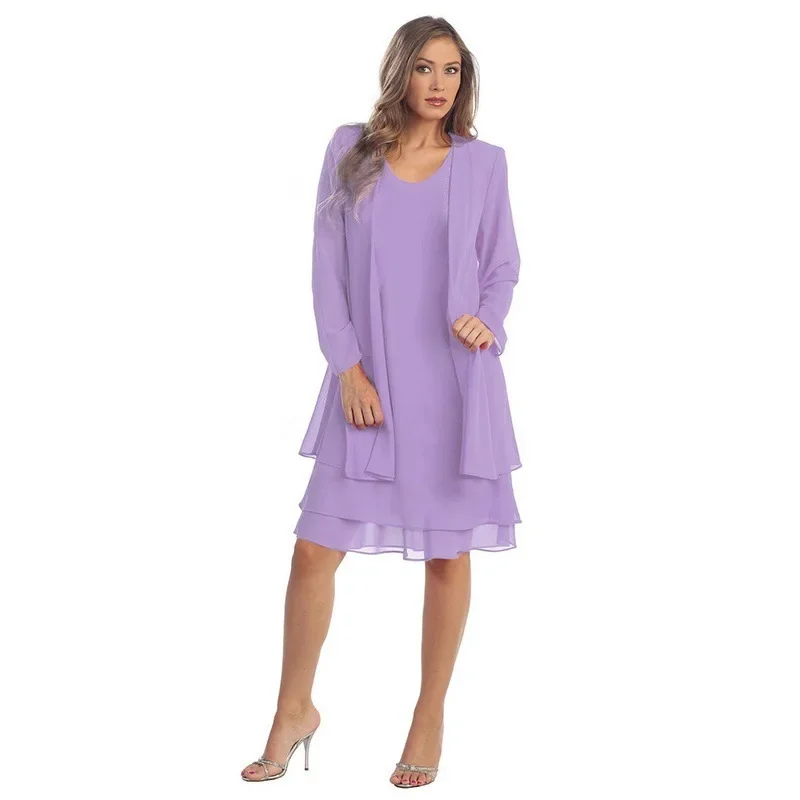 2-delige chiffon jurk set vrouwen casual lange mouw effen vest jurk elegante bruiloft avond feestjurken kleding vestidos - afbeelding 2