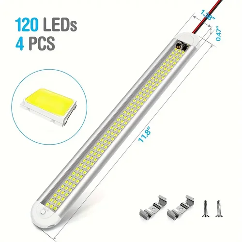 Imagen 2 del producto Barra de luz LED Interior de 12V y 24V, tira de 120LED, lámpara para maletero para remolque de carga cerrado, coche, RV, furgoneta, camión, Camper, caravana, 4 Uds.