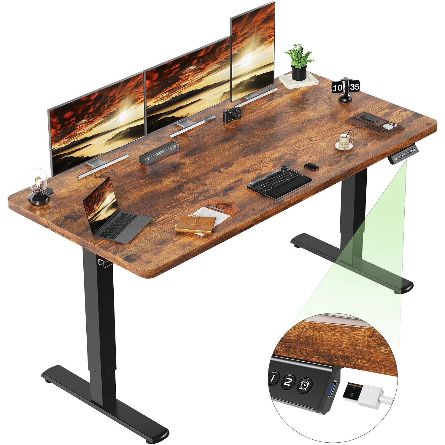 Devoko In hoogte verstelbaar bureau met USB-aansluiting 180x80 cm Computerstaand bureau Ergonomische thuiskantoortafel