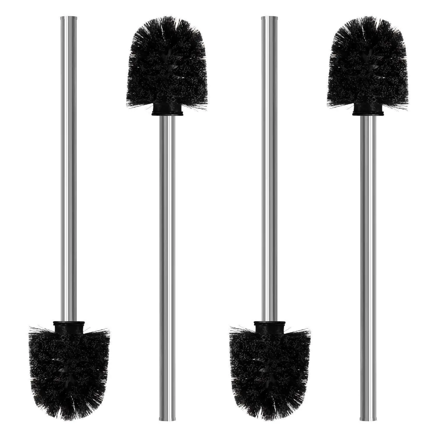4-teiliges Toilettenbürsten-Set in Schwarz, Edelstahl-Badezimmerreinigungsbürste mit Eisengriff, Wandmontierter Bohrerfreier Halter für WC-Reinigung, Praktisches Geschenk für die Badezimmerreinigung