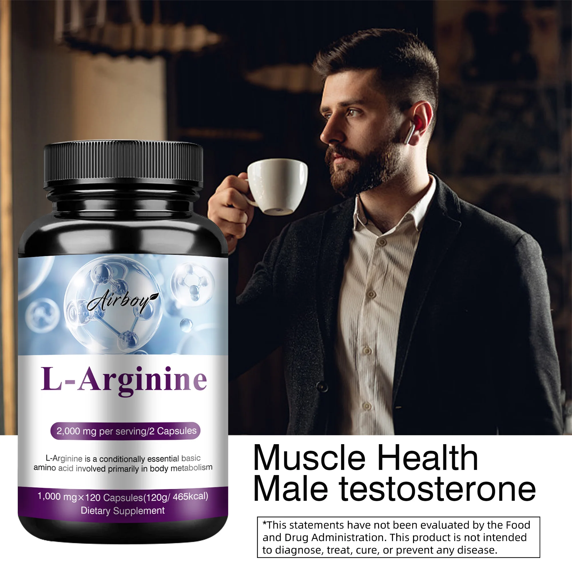 كبسولات L-Arginine-دعم الطاقة والتحمل ، يزيد من كتلة العضلات ويحسن تدفق الدم ، كبسولات