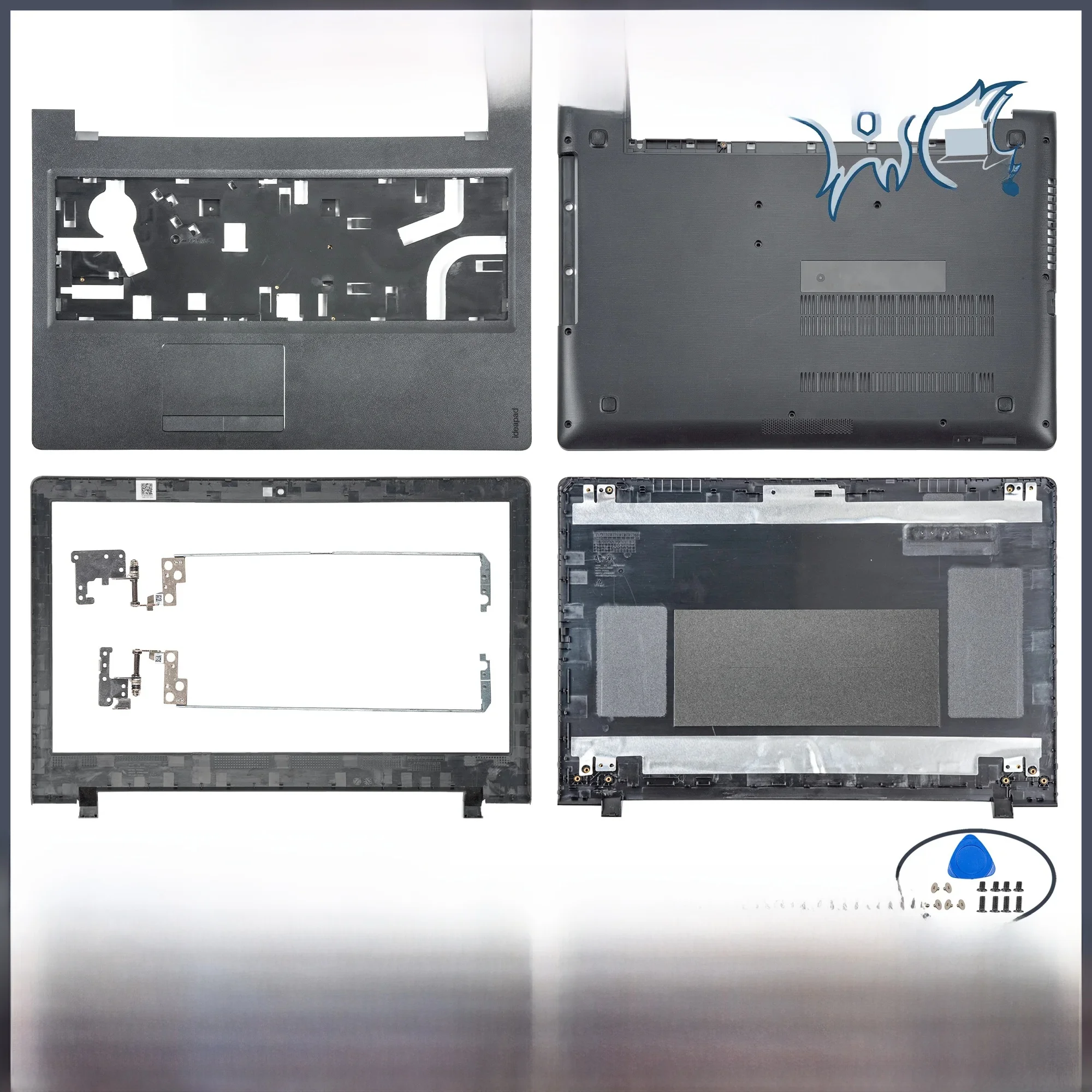 Części zamienne do Ideapad 110-15ISK 110-15IKB 310-15IKB: tylna obudowa LCD/ramka/zezdywki/podpórka na nadgarstki/dolna obudowa, czarna, do naprawy laptopa — zdjęcie 2