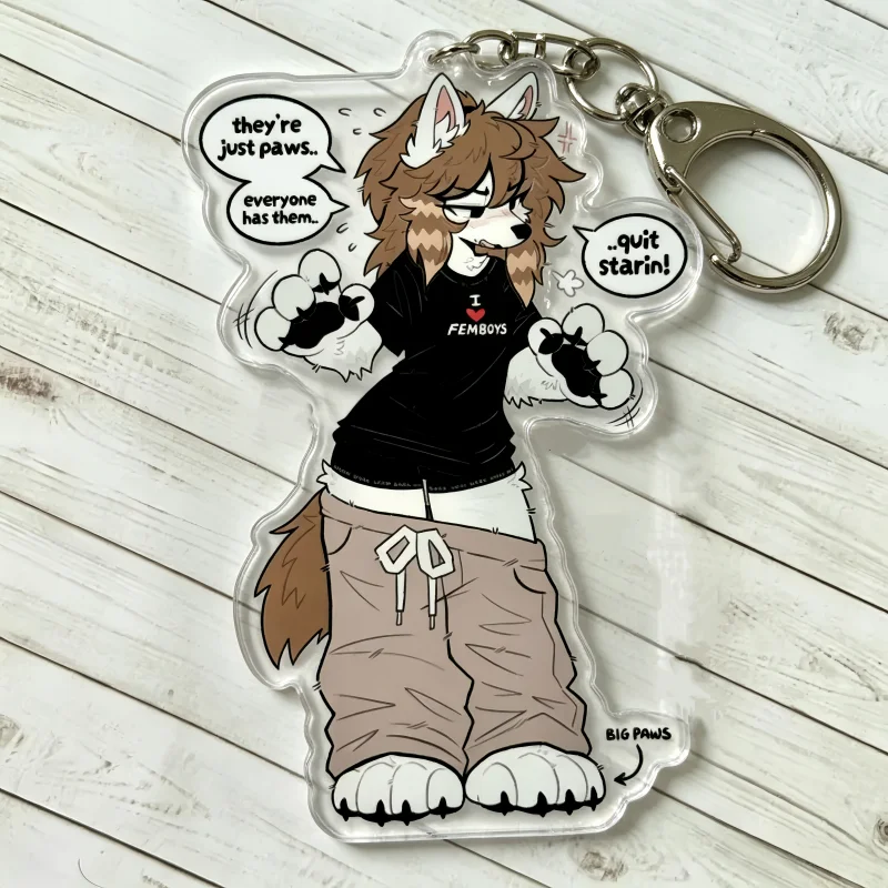 FEMBOYS Pelziger Acryl-Schlüsselanhänger Wolfdog Paws Schlüsselring Niedlicher Tier-Hund-Wolf Fursona-Anhänger Sammlerstück Geschenk für Fans