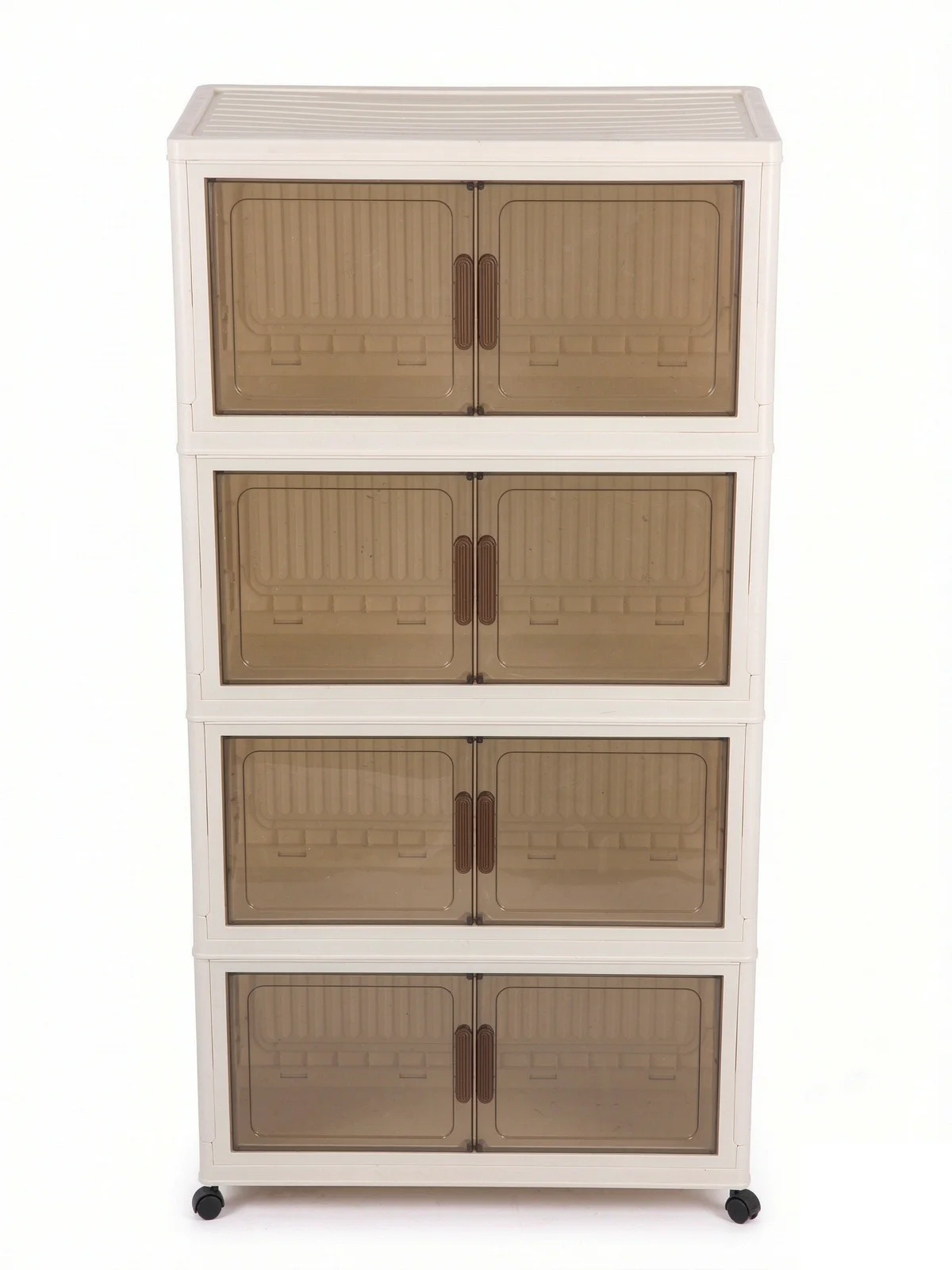 45 cm, opvouwbare opbergcontainer met 4 niveaus, dubbele deuren en wielen, stapelbaar, ruimtebesparend, ideaal voor kleding, schoenen, seizoenswisselingen en gebruik in de slaapkamer.
