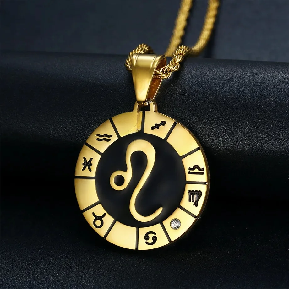 Leo 12 konstelacji naszyjnik prezenty urodzinowe złoty kolor wisiorek amulet ze stali nierdzewnej znak zodiaku biżuteria Collier Dropshipping — zdjęcie 2