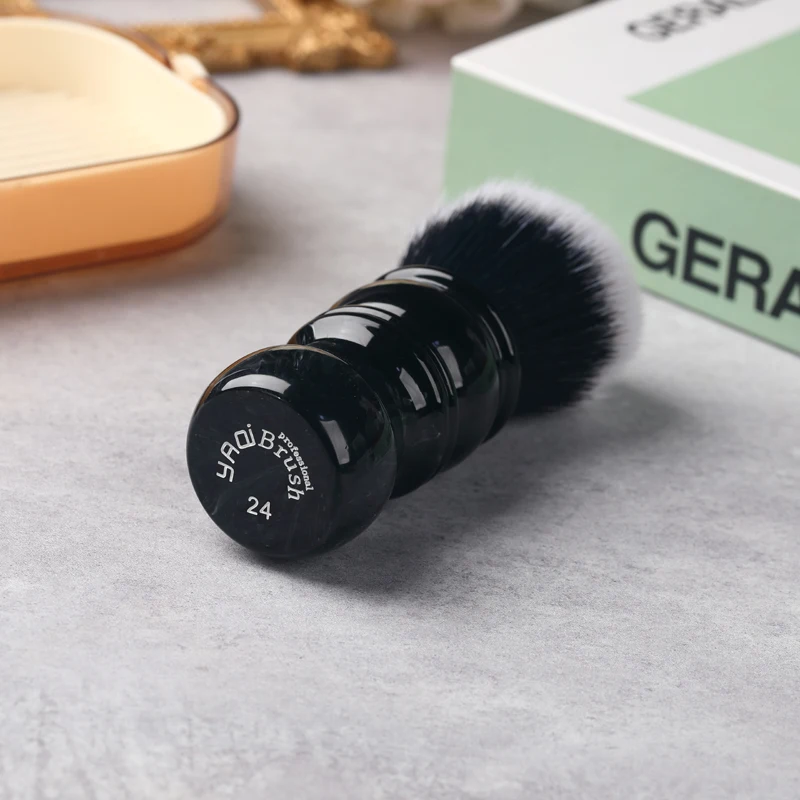 Yaqi 24MM Black and White Tip Synthetic Hair Marble Color Resin Handle Barber mens Shaving Brush