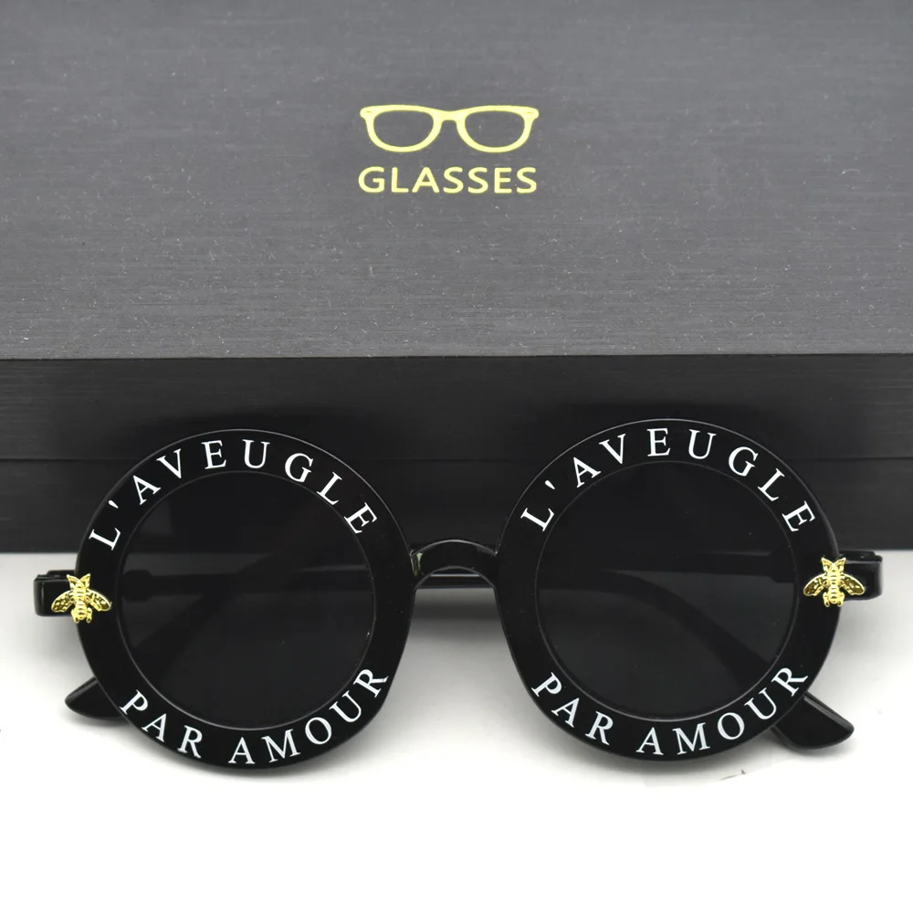 Luxury Women Round Bee Sunglasses Fashion Classic Letter Frame Anti-reflective Sun Glasses Ladies Trendy Shades De Sol UV400