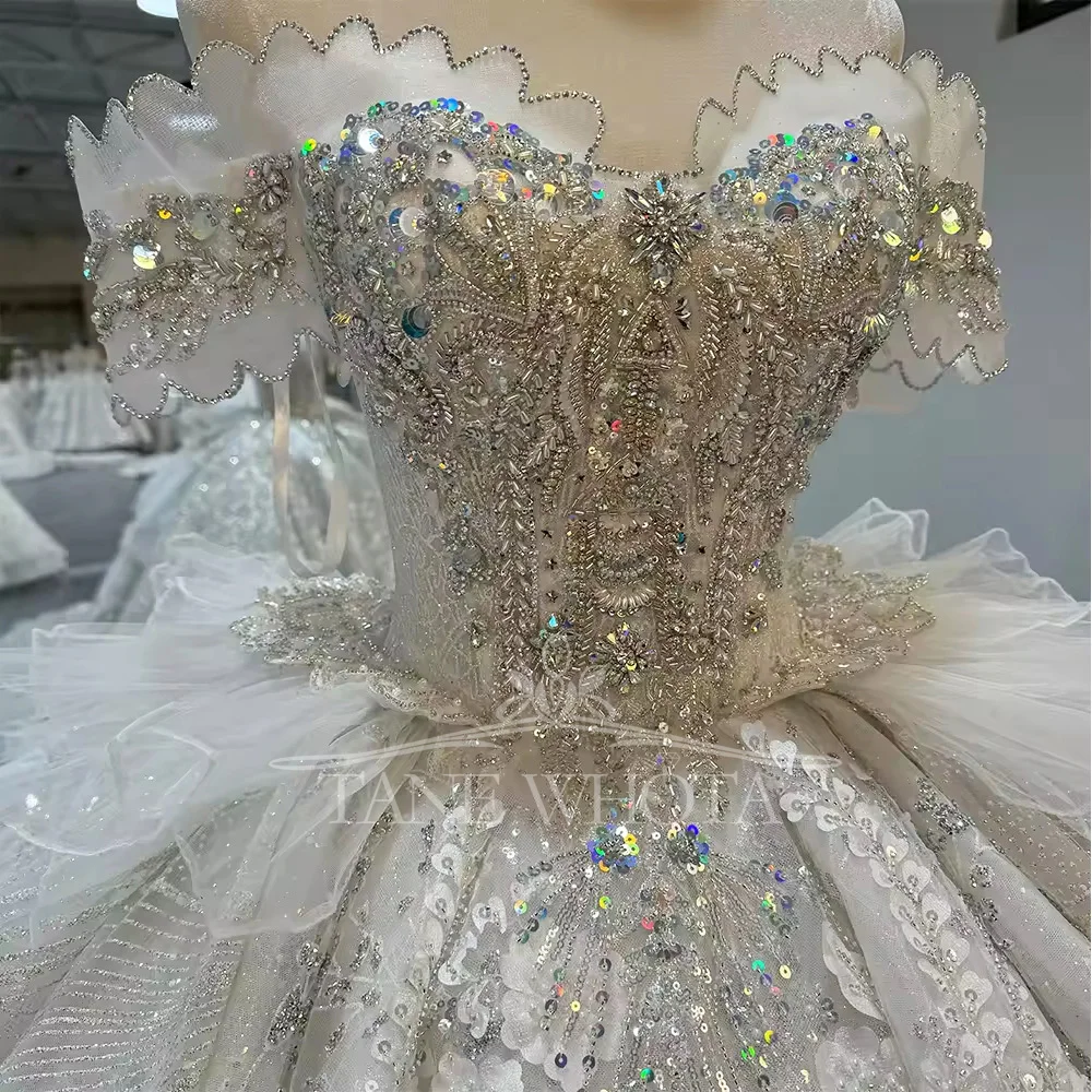 

Vestidos De Novias Off Shoulder Sweetheart Beading Crystal Ball Gown Lace Up Back Long Bridal Wedding Dress