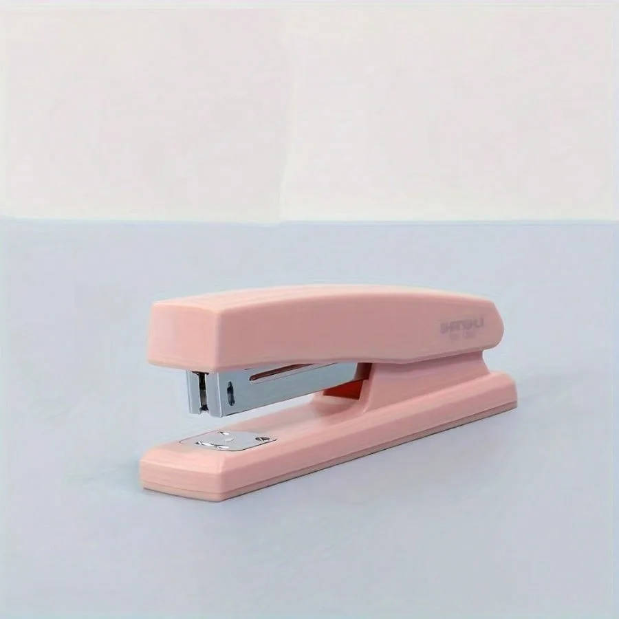 1 Piece White/pink Stapler, Ergonomic Design, Easy To Book, Ideal Choice for Students and Professionals, Easy To Carry