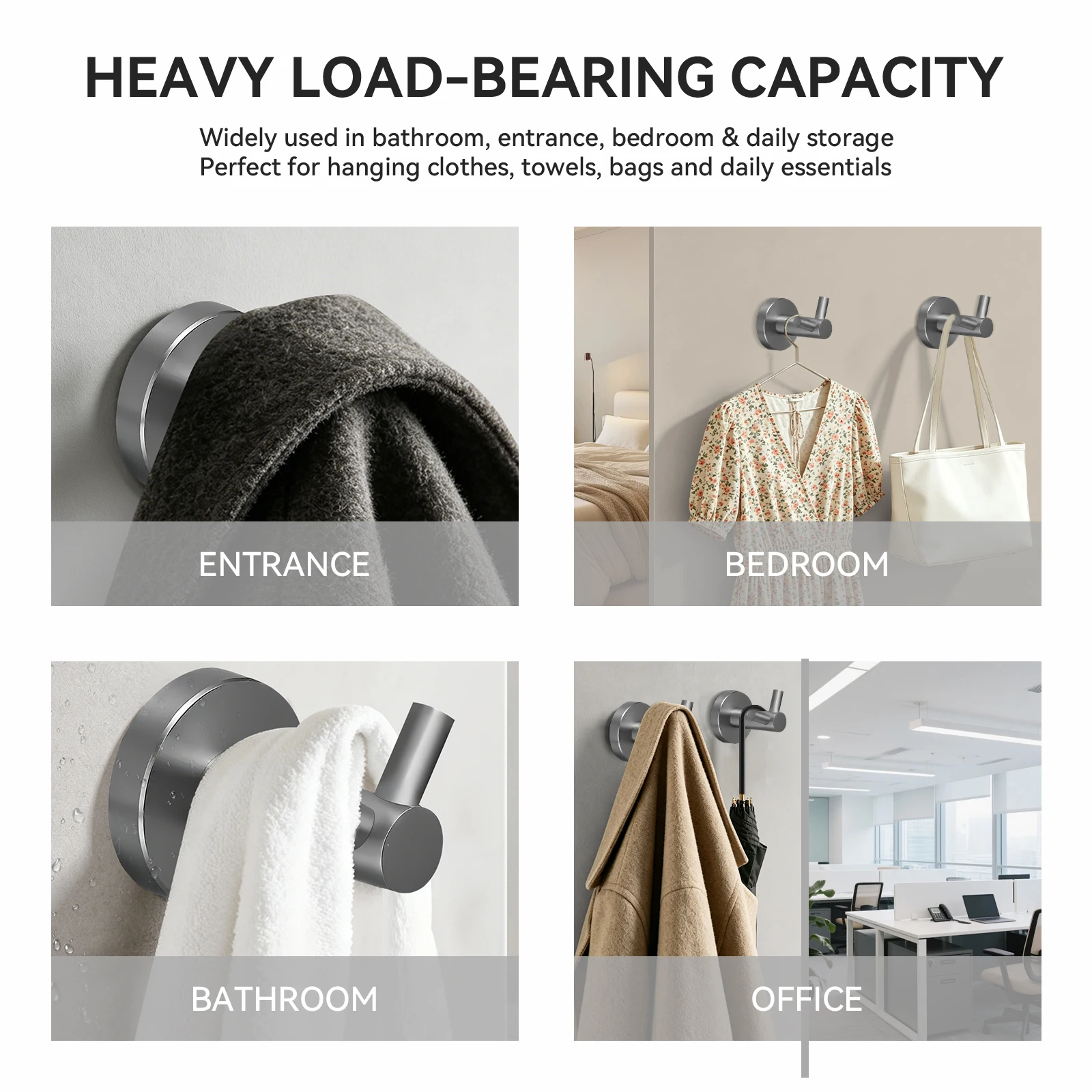 Wall Hooks - Heavy Duty 304 Stainless Steel Towel & Robe Hooks (1 Pack) - Rustproof & Scratch-Resistant Ba