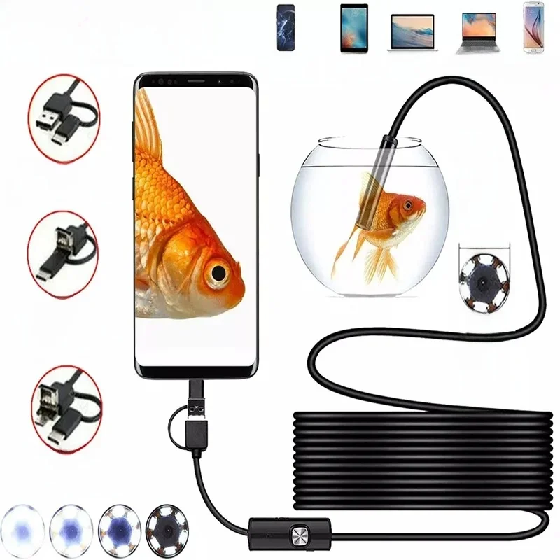 Endoscope industriel 720P HD avec 8 lumières LED réglables, caméra vidéo de micro-inspection pour réparation automobile, tube de boroscope flexible