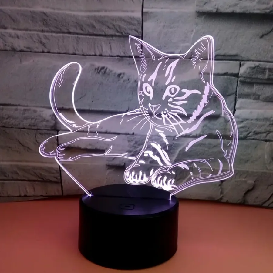 A 3D cat night light, seven colors can be dimmed, bedroom bedside cute lamp, workbench atmosphere lamp, holiday gifts.