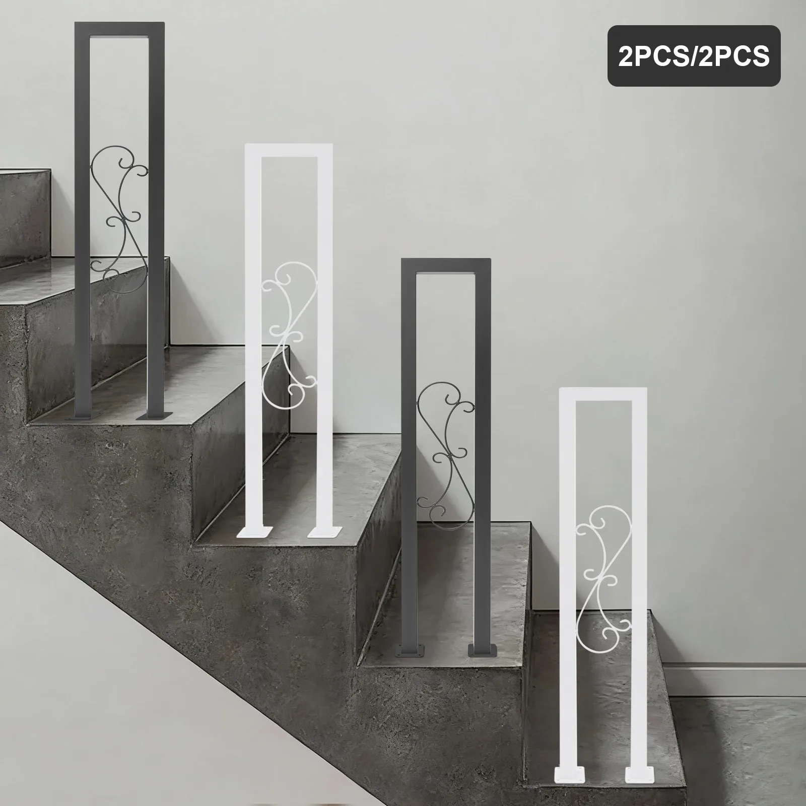 2 шт. белые/черные U-образные стальные поручни, промышленные кованые лестничные перила в помещении для крыльца, сада, лофта, коридора
