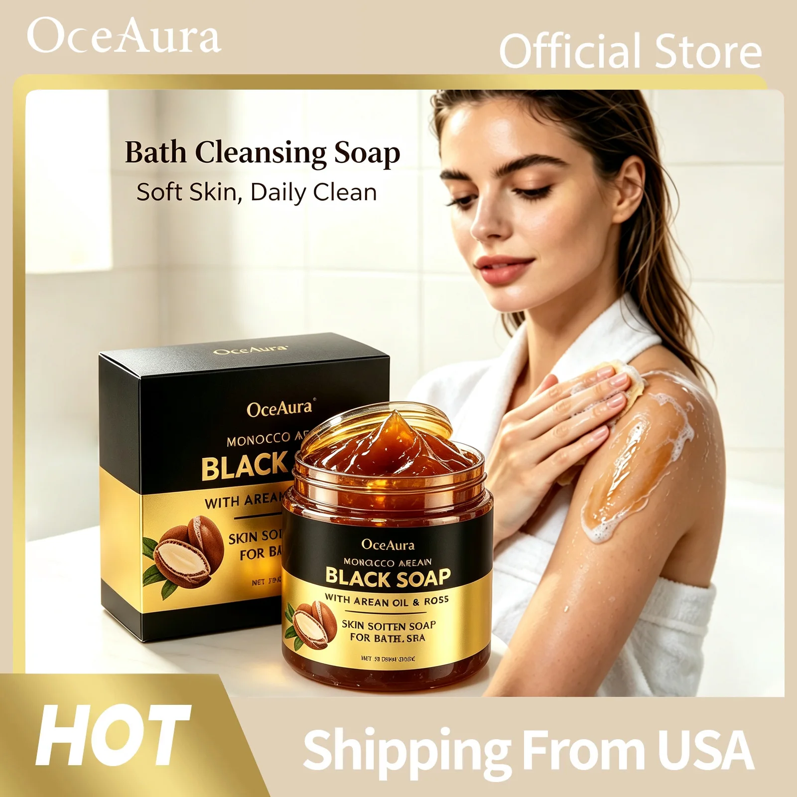 Morocco Argan Black Soap Rose Oil Deep Cleansing Exfoliating Body Wash Gentle Skin Purifying Remove Impurities Hydrating Spa Ritual Shower Gel