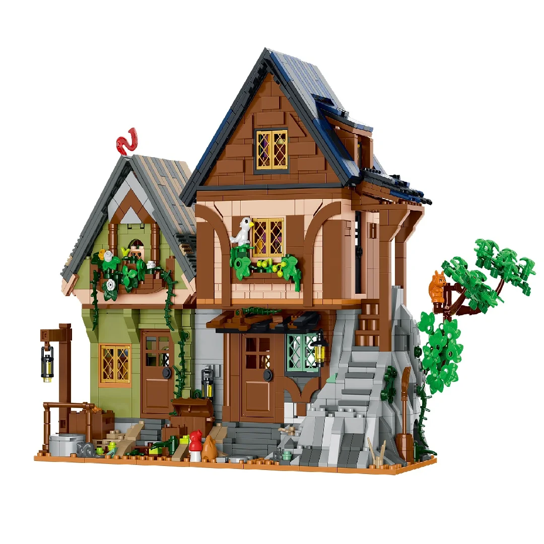 2225PCS 영화 숨겨진 은신처 오두막 중세 주택 건축물 세트 건축 모듈 블록 조립 모델 키트, 선물