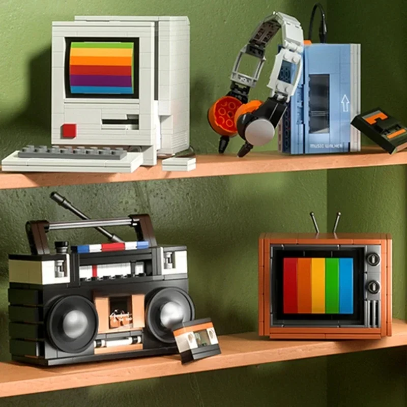 DIY Retro urządzenia elektryczne meble TV taśma komputerowa Walkman zagraj w konsole do gier Radio klocki Model zestaw klocków zabawki — zdjęcie 2