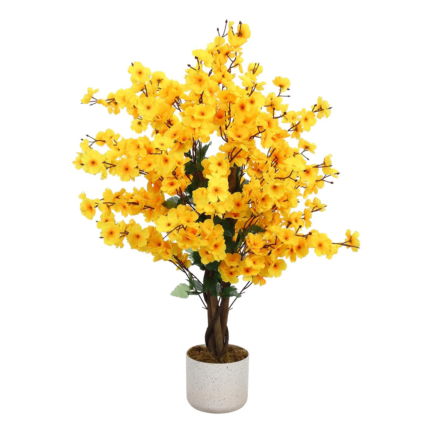 HiMISS 90cm Künstlicher Winterblütenbaum mit weißem Topf, künstlicher Blumentopfbäum mit lebensechten gelben Pflaumenblüten für die Dekoration von Wohnzimmer, Büro und Zuhause.