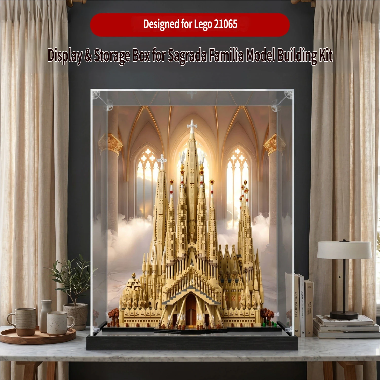 Caixa de Exibição Acrílica para o Modelo Lego 21065 Sagrada Família, Caixa Transparente à Prova de Poeira, Caixa de Armazenamento e Exibição (Somente a Caixa)