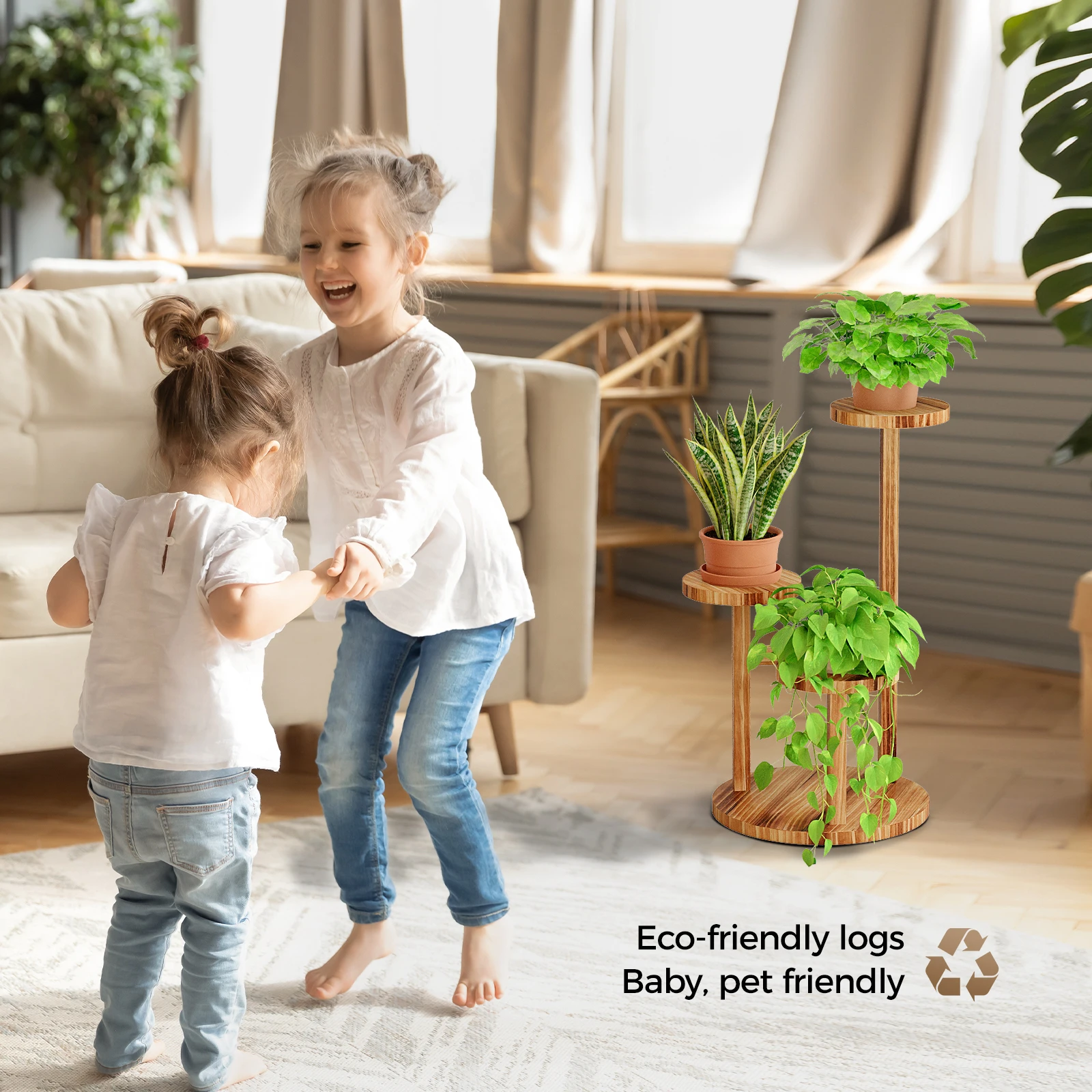 حامل نباتات خشبي من 3 طبقات من بامورلد، رف زاوية طويل داخلي وخارجي للنباتات المتعددة، حامل زهور مستدير مثالي للحديقة #2