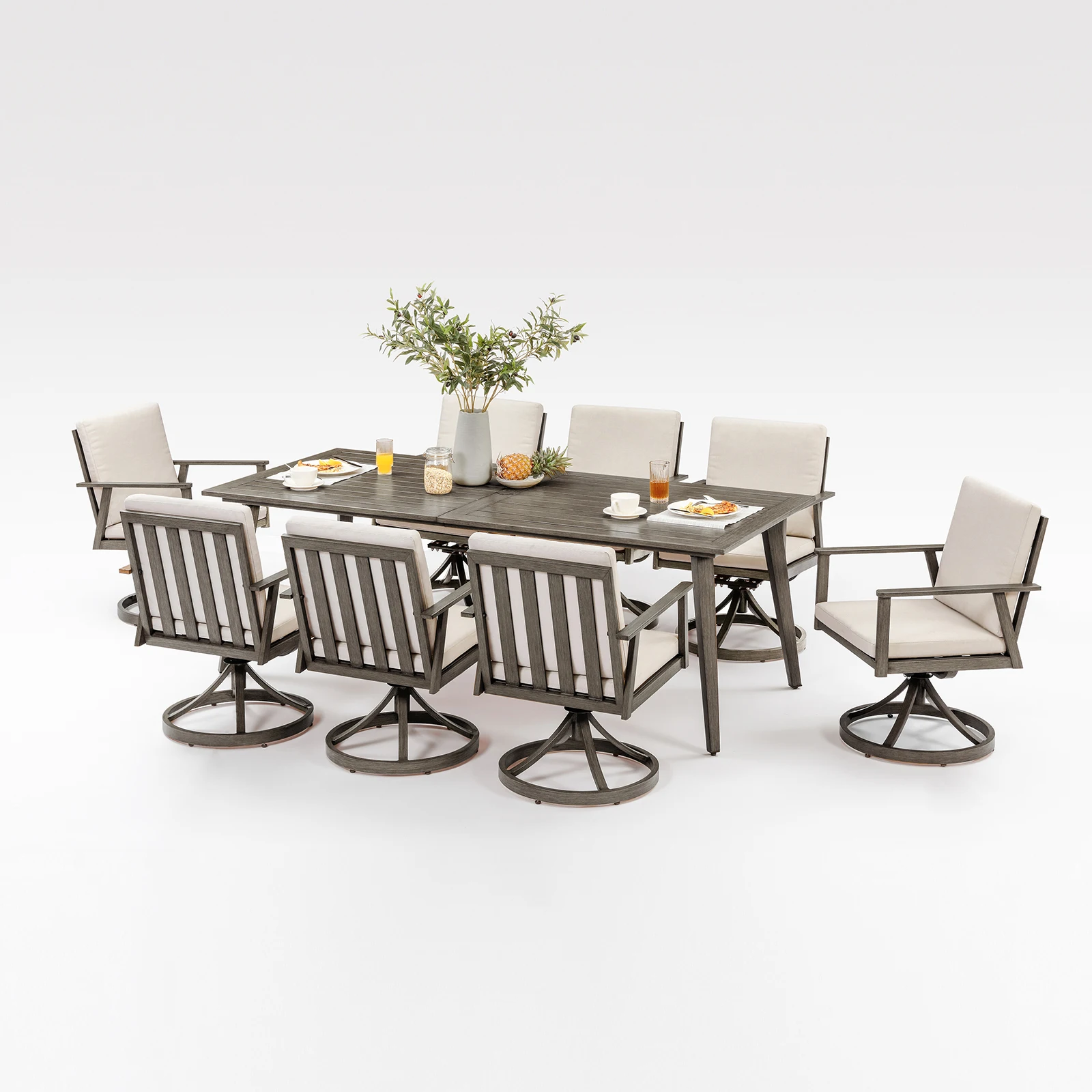 

SeeHill Поворотный обеденный набор для патио из 9 предметов, алюминиевый стол с 8 вращающимися стульями, уличная мебель из ограниченного дуба для террасы, сада