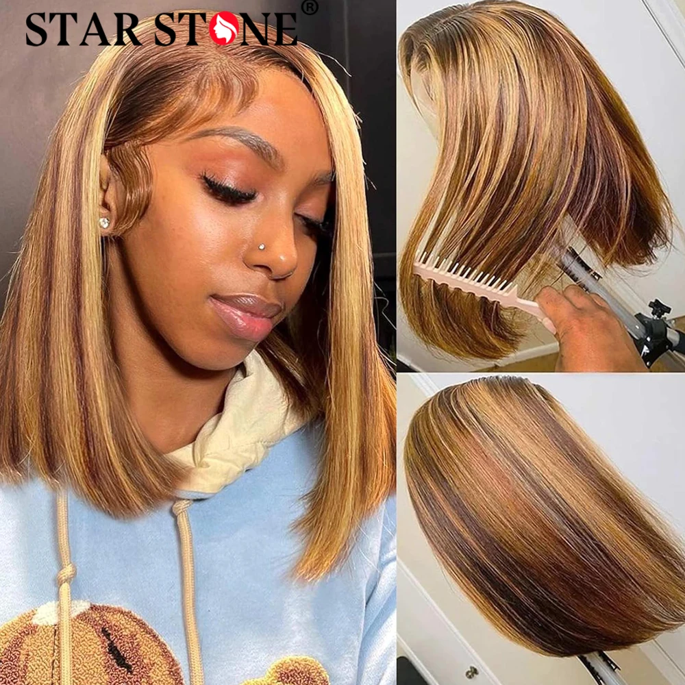 

Straight Highlight Pre Plucked 13x4 HD Lace Frontal Wig Brazilian Hair 100% Human Hair Wigs For Women Honey Blonde Ombre Bob Wig