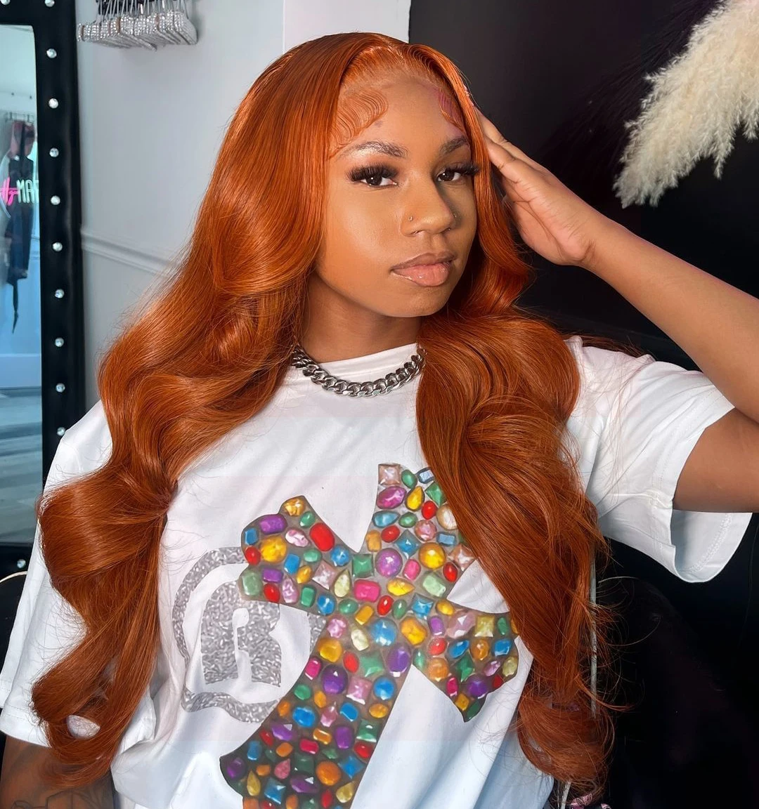 

200% Density Ginger Orange Body Wave 13x6 Transparent Lace Front Wig Human Hair for Women #350 Colored Pre Plucked For Women