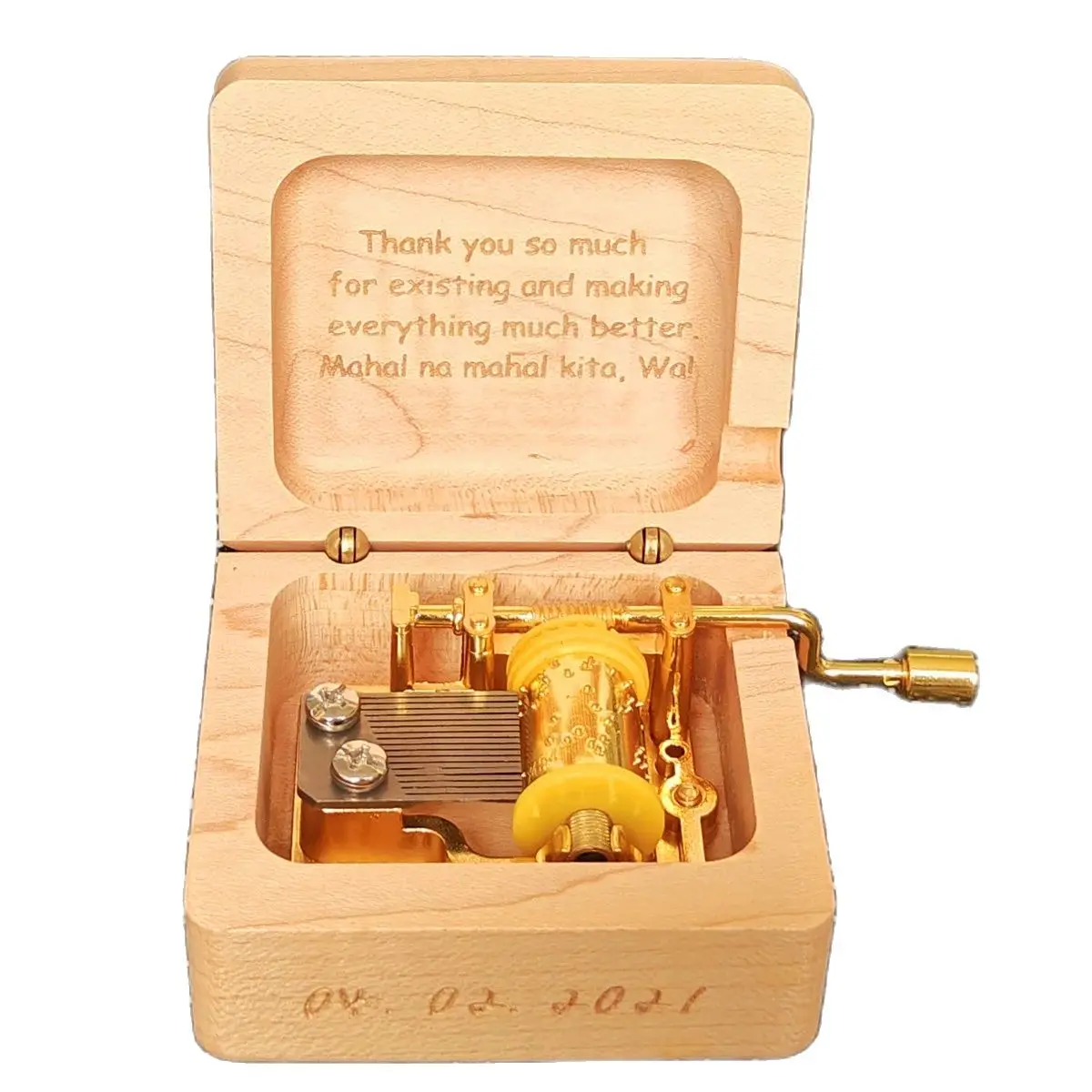 To My Forever Hand Crank Music Box, Wood Custom Engraved Photo Personalized Gifts, Anniversary, Birthday