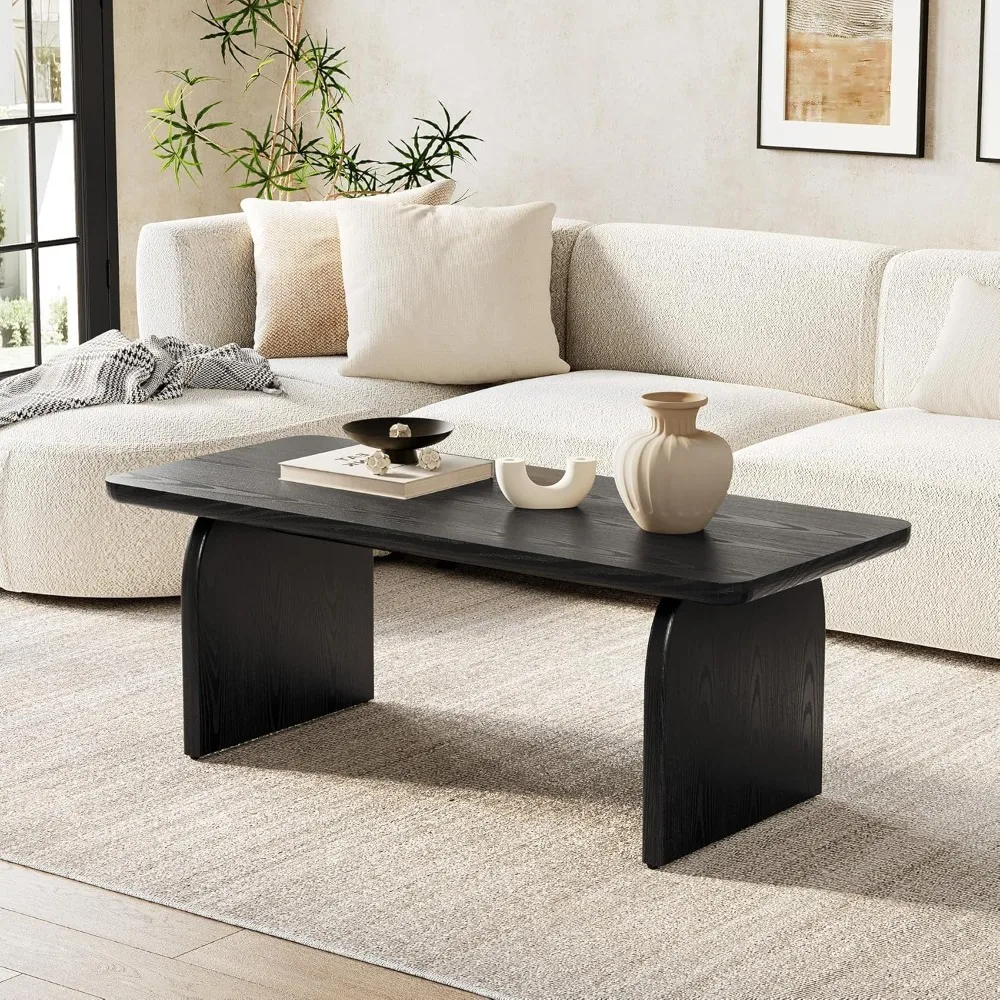 

Farmhouse Coffee Table, 47 Inches Wooden Center Tables with Rounded Corners, Rectangular Living Room Tables