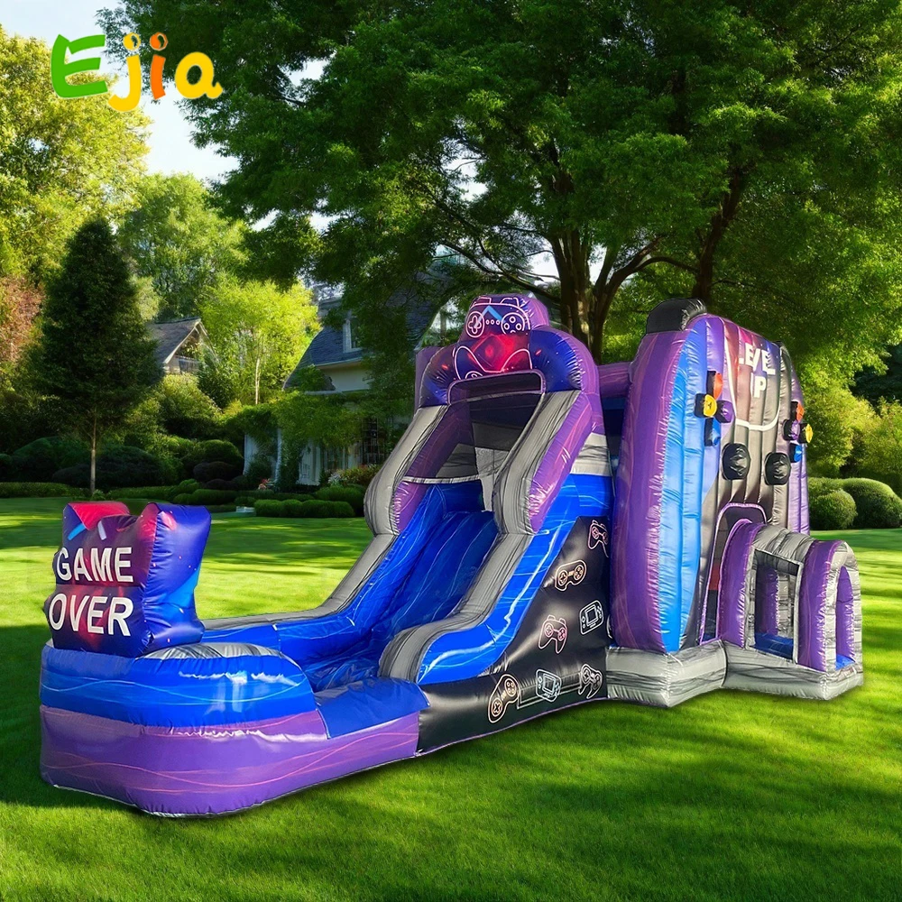 26ft /8M Large Level Up Adventure Gaming-Themed Inflatable Bounce House Water Slide Portable Jumping Bounce Castle For Kid Pary