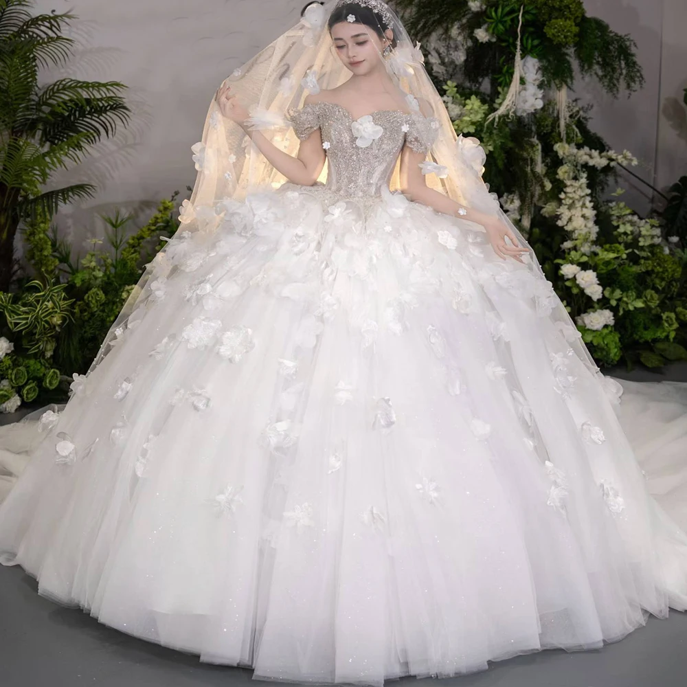 

Flower Wedding Dresses Bride Off The Shoulder Ball Gown Princess Vestidos De Novia