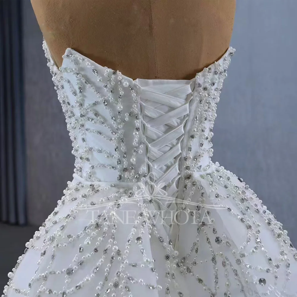 Princess Style Sheath Sweetheart Sleeveless Wedding Dress With Detachable Train Lace Up Back Beading & Crystal Detail For 2025