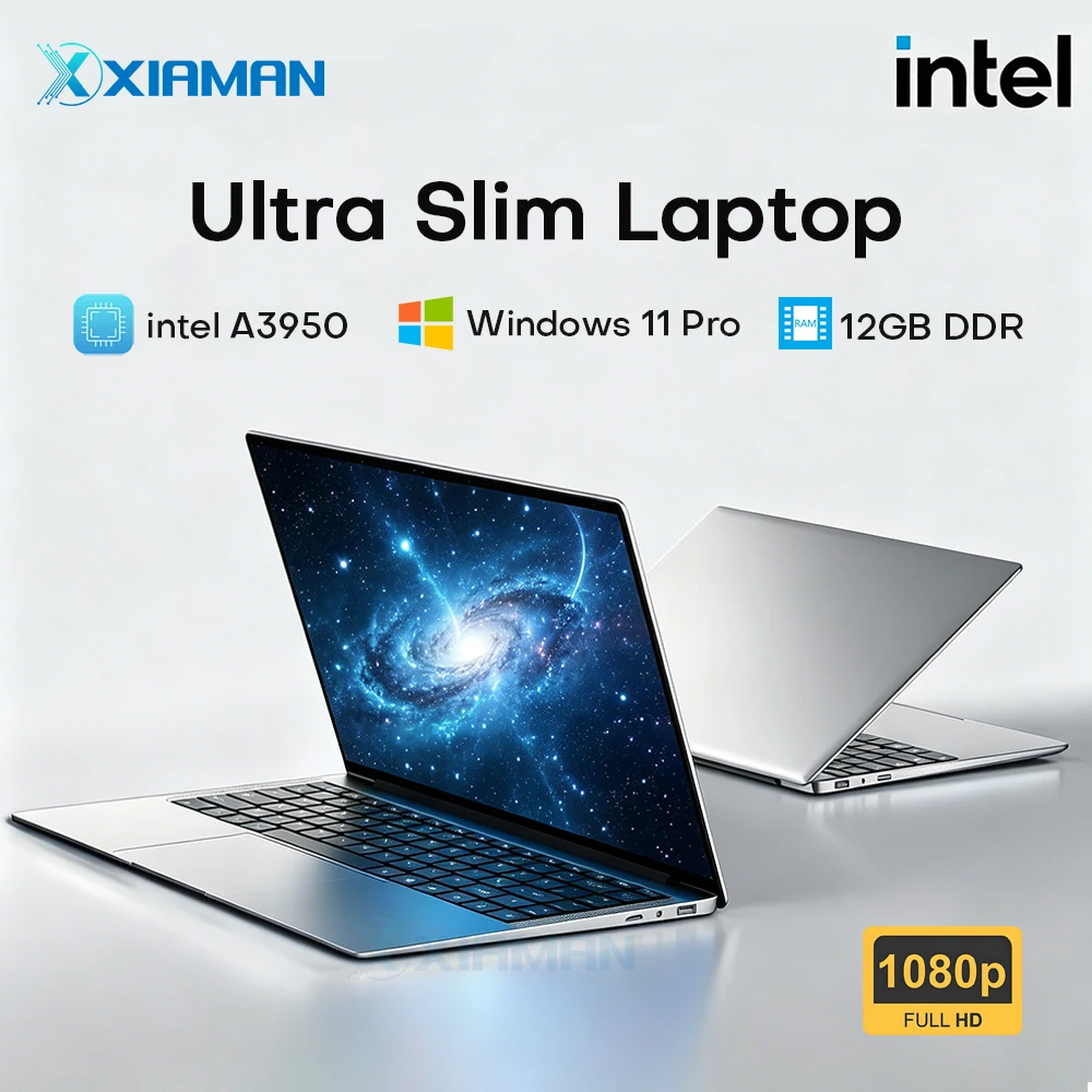 Computadora portátil Xiaman con Windows 11, Intel Atom A3950, pantalla IPS de 14.1 pulgadas, 12GB de RAM, SSD de 1TB/2TB, portátil para oficina y estudio.