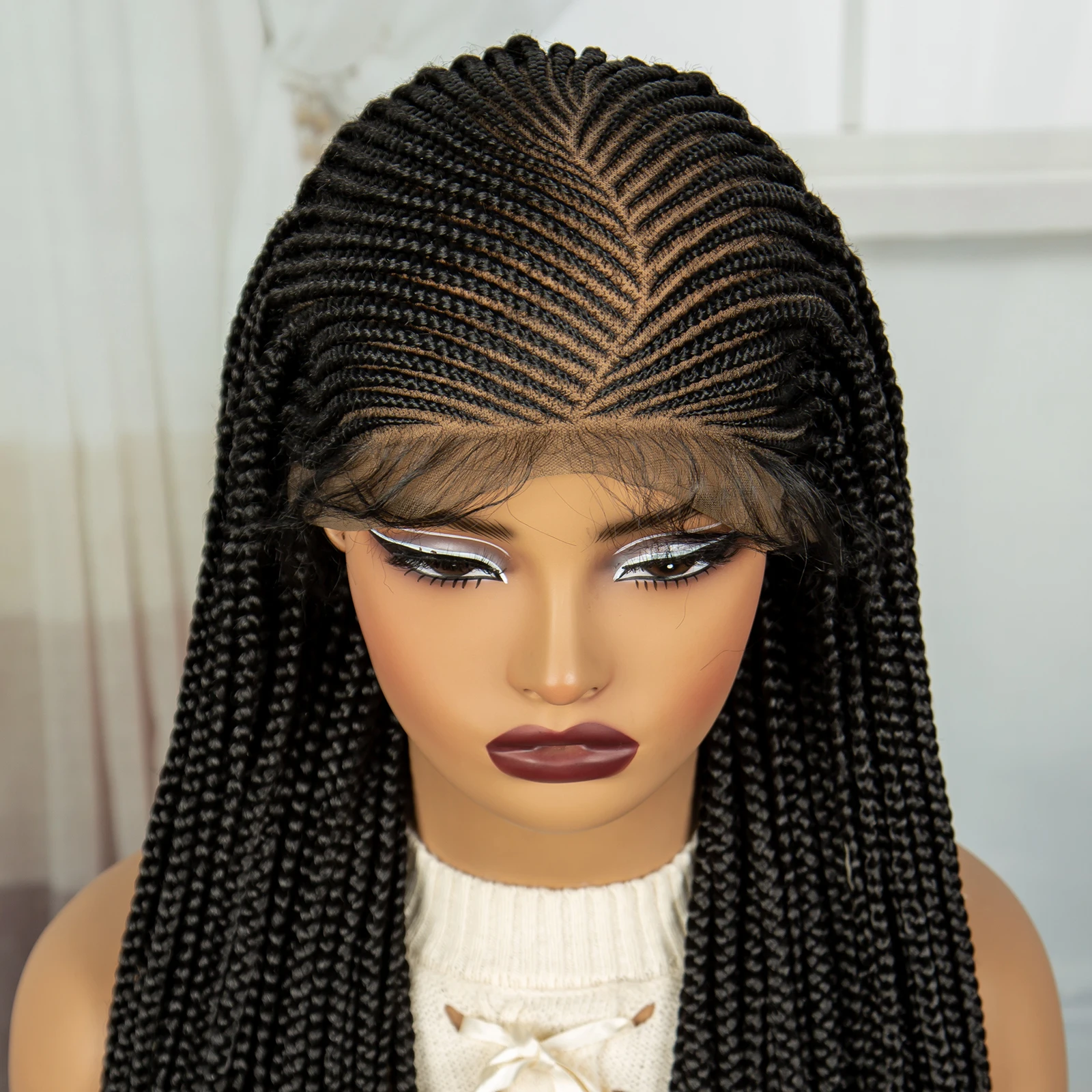 Cornrow Braided Wigs 36Inch Natural Synthetic Knotless Braided Lace Wig Full Lace Braided Wigs with Baby Hair For Black Women